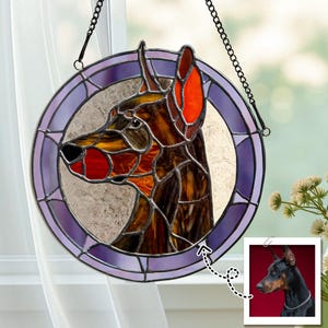 Custom Dog Portrait Stained Glass, Unique Pet Suncatcher, Personalized Cat Memorial Gift,  Portrait from photo,Handmade Window Hanging