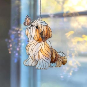 Shih Tzu Acrylic Suncatcher, Dog with Butterfly Window Decor, Personalized Shih Tzu Loss Gift,Dog Memorial Suncatcher,Puppy Lover Home Decor