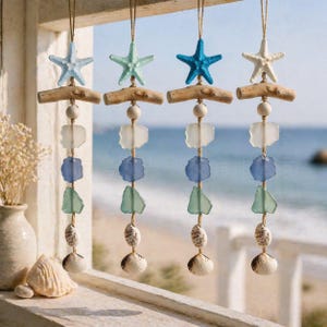 Stained Glass Starfish Wind Chime, Colorful Starfish Suncatcher, Coastal Beach Home Decor, Handmade Sea Art Gift, Window Hanging Gift