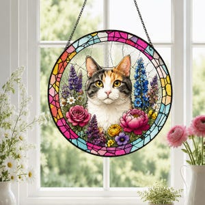 Custom Pet Portrait Stained Glass Suncatcher – Personalized Dog and Cat Keepsake, Memorial Gift for Pet Lovers & Owners,  Gift For Her
